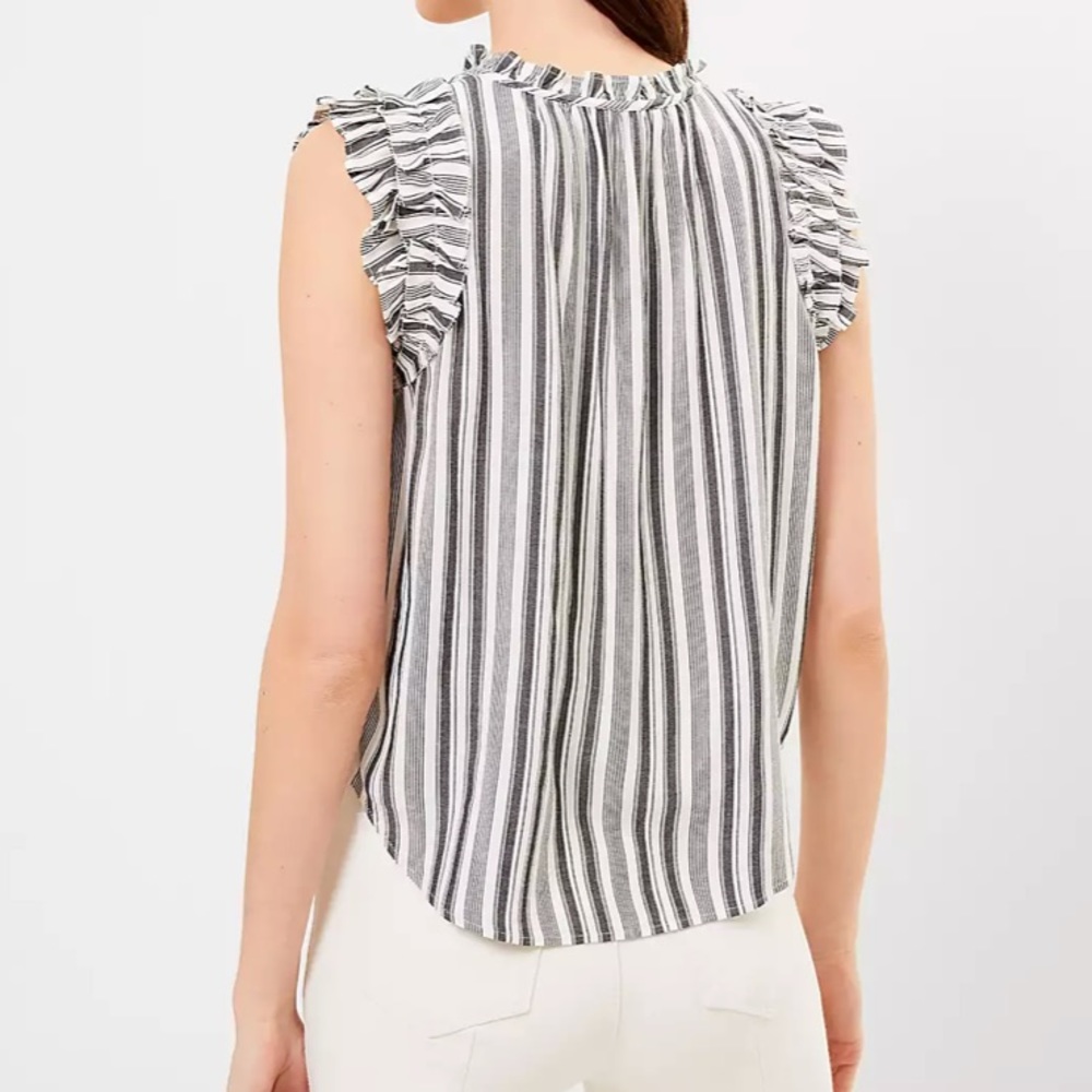 LOFT Striped Ruffle Split Neck Shell XL - Picture 2 of 11